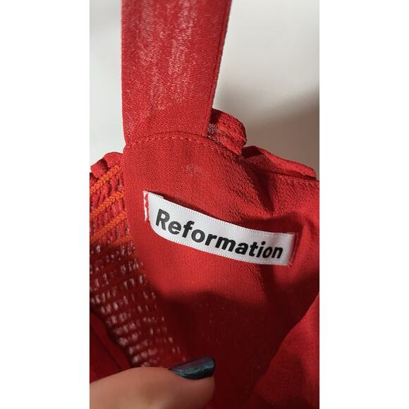 Reformation Christine Mini Dress Women's 4P Petite Red Tie Strap Ruffle Short - Picture 4 of 8